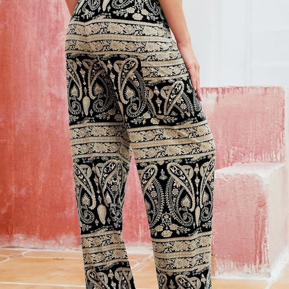 Women's Harem Pants, Hippie Palazzo Pants Boho Joggers Yoga Clothes with Pockets - Picture 2 of 8